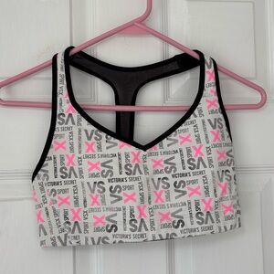 Victorias Secret Sport White & Pink Logo Athletic Sports Bra